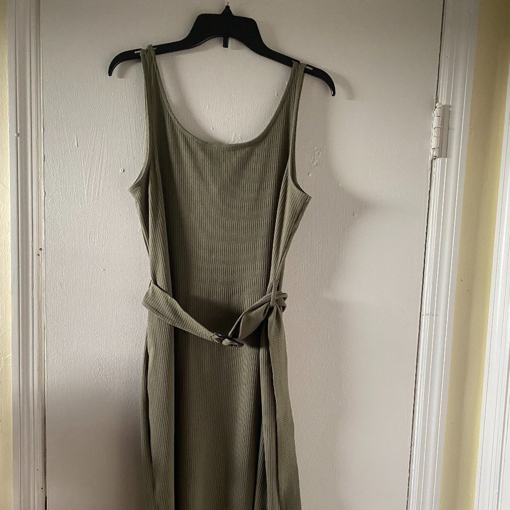Kaki 100% Cotton Midi Dress